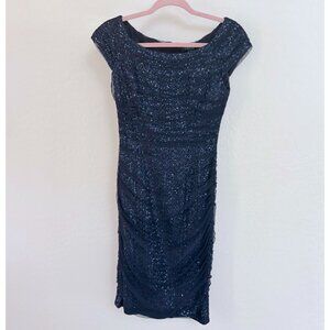 Lauren Ralph Lauren Women Navy Sequined Bodycon Ruched Cocktail Dress Size 2